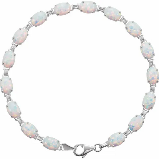 14K White Lab-Grown Opal Line 7" Bracelet