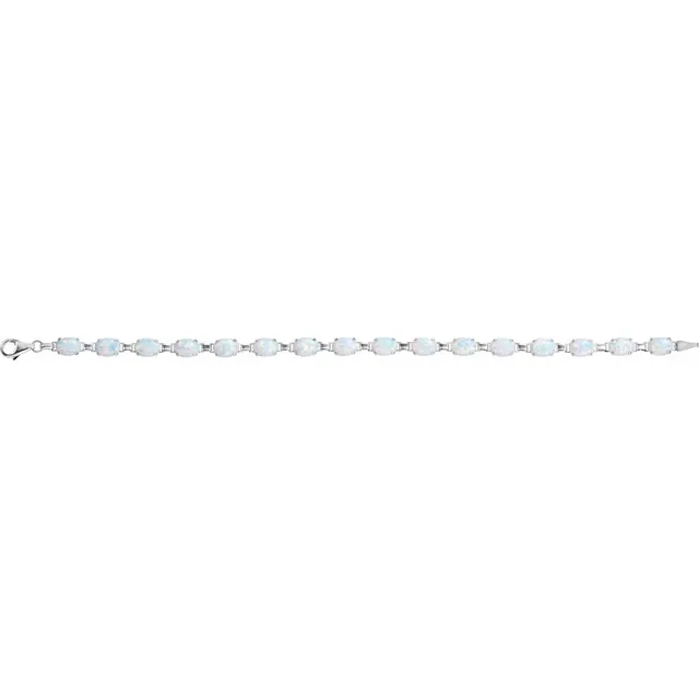 14K White Lab-Grown Opal Line 7" Bracelet-