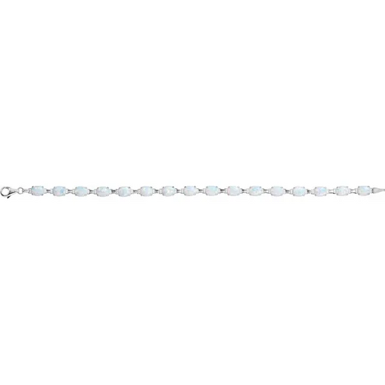 14K White Lab-Grown Opal Line 7" Bracelet