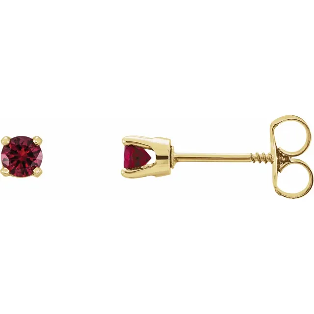 14K Yellow 3 mm Round Imitation Mozambique Garnet Youth Birthstone Earrings-
