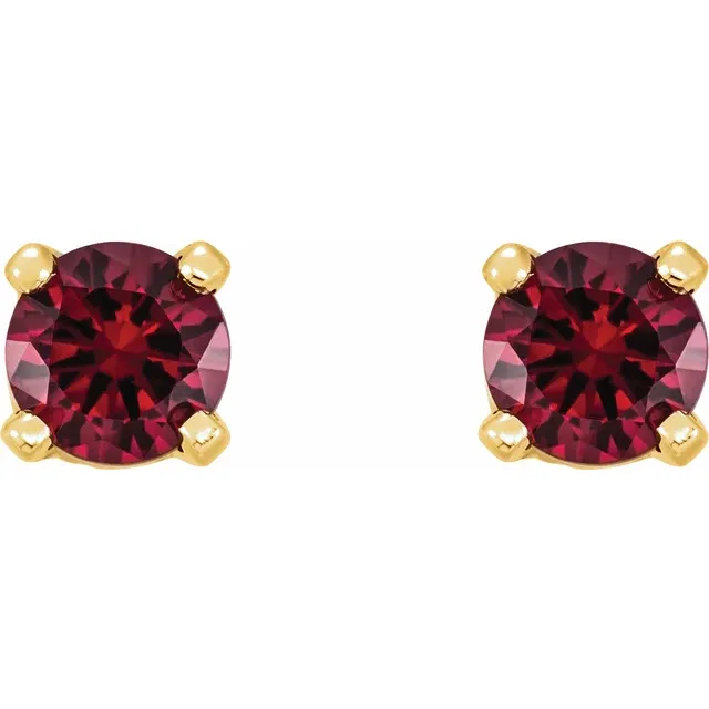 14K Yellow 3 mm Round Imitation Mozambique Garnet Youth Birthstone Earrings-