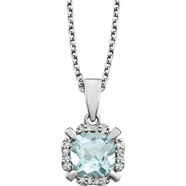 14K White Aquamarine & .05 CTW Diamond 18" Necklace-