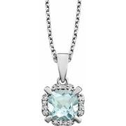 14K White Aquamarine & .5 CTW Diamond 18" Necklace