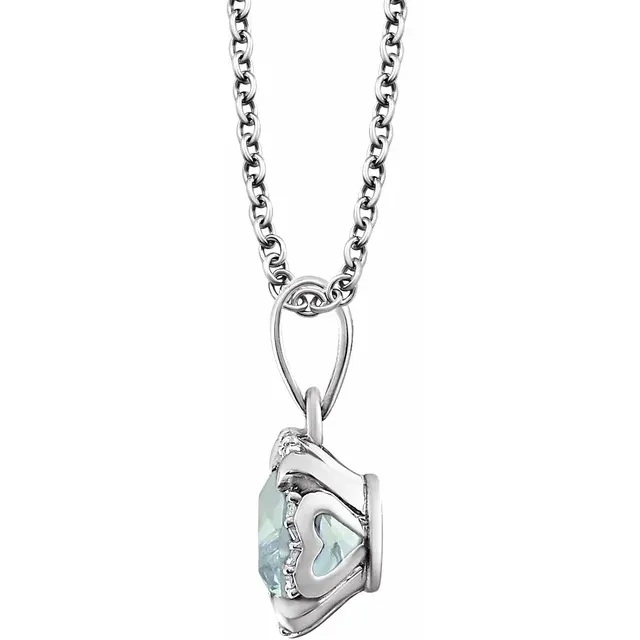 14K White Aquamarine & .05 CTW Diamond 18" Necklace-