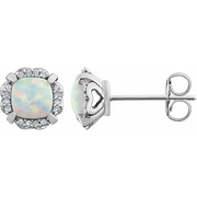 14K White Created Opal & 1/1 CTW Diamond Earrings