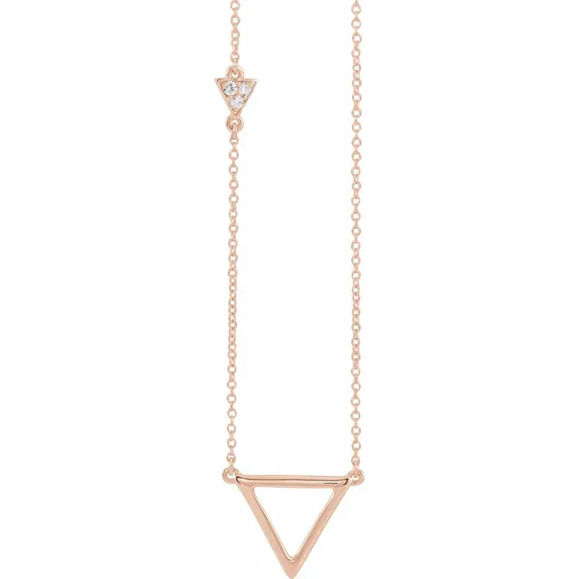 14K Rose .05 CTW Diamond Triangle 16-18" Necklace-