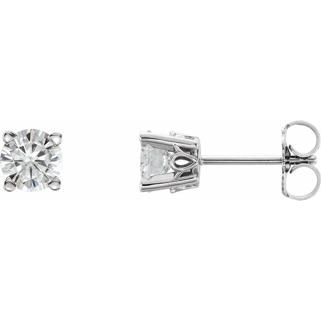 14K White 5 mm Round Forever One Moissanite Earrings-