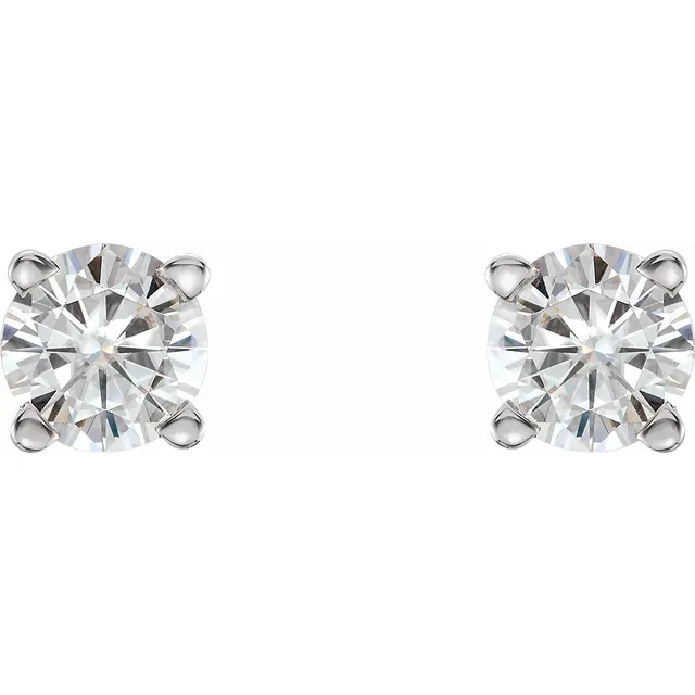 14K White 5 mm Round Forever One Moissanite Earrings-