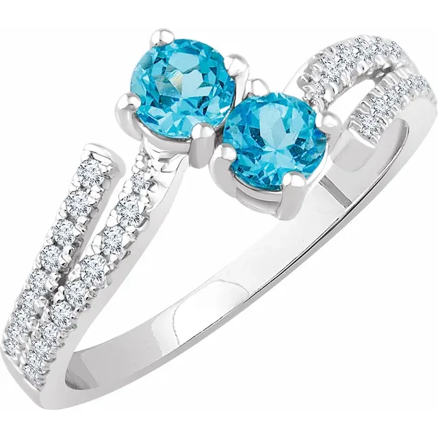 14K White Swiss Blue Topaz & 1/4 CTW Diamond Ring-7.00 (approximate standard size)-