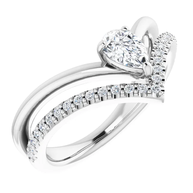 14K White 6x4 mm Pear Forever One? Moissanite & 1/6 CTW Diamond Ring-