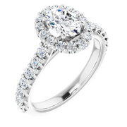 14K White 7x5 mm Oval Forever One Moissanite & 3/4 CTW Diamond Engagement Ring