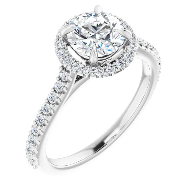 14K White 6.5 mm Round Forever One Moissanite & 1/3 CTW Diamond Engagement Ring-
