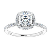 14K White 6 mm Cushion Forever One Moissanite & 1/3 CTW Diamond Engagement Ring