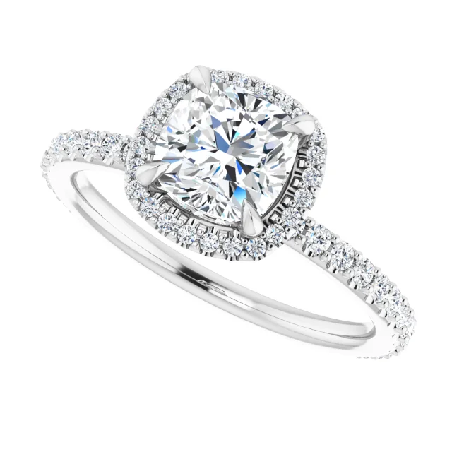 14K White 6 mm Cushion Forever One Moissanite & 1/3 CTW Diamond Engagement Ring