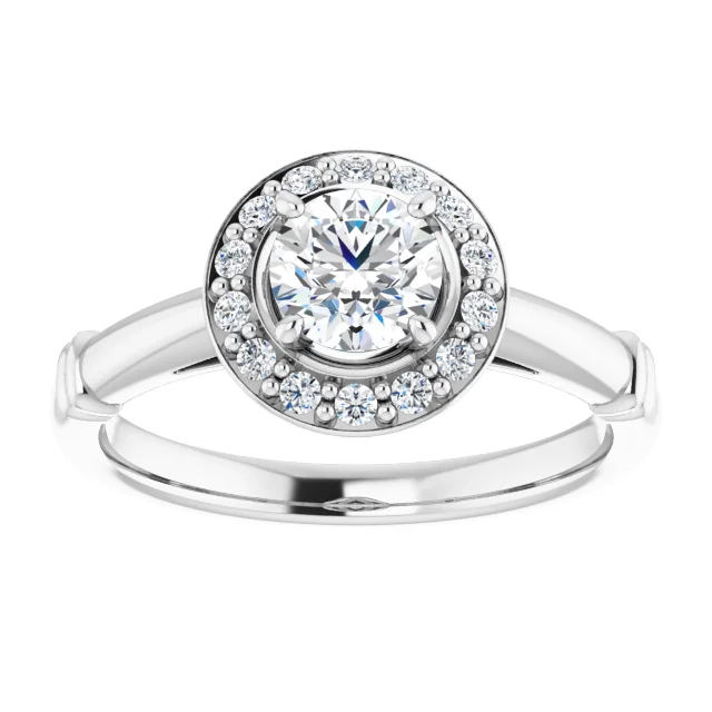 14K White 5 mm Round Forever One Moissanite & 1/8 CTW Diamond Engagement Ring