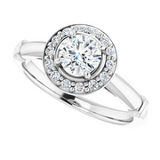 14K White 5 mm Round Forever One Moissanite & 1/8 CTW Diamond Engagement Ring