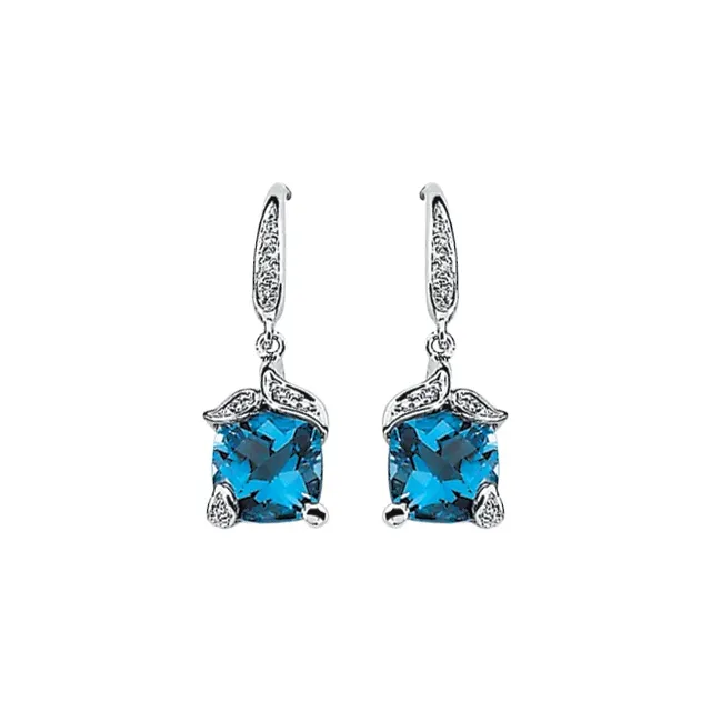 14K Yellow Swiss Blue Topaz & .06 CTW Diamond Earrings-