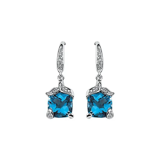 14K Yellow Swiss Blue Topaz & .6 CTW Diamond Earrings