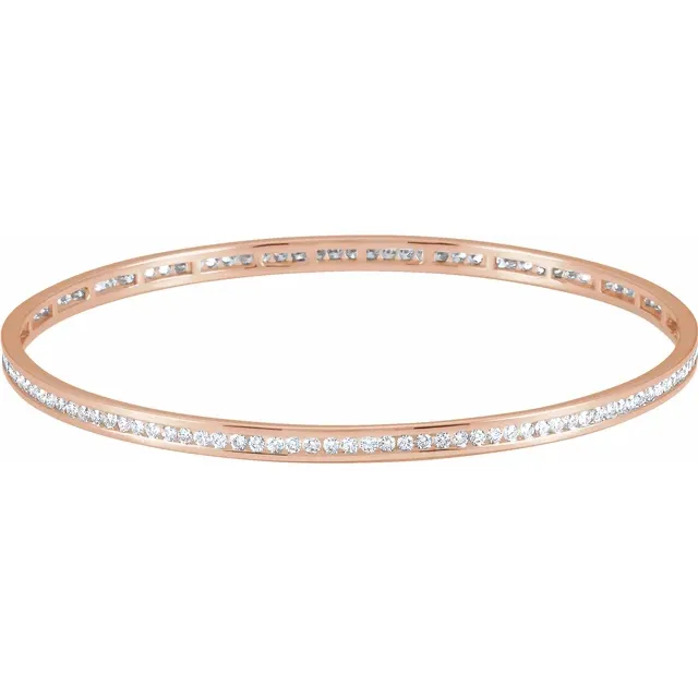 14K Rose 2 1/4 CTW Diamond Stackable Bangle 8" Bracelet-