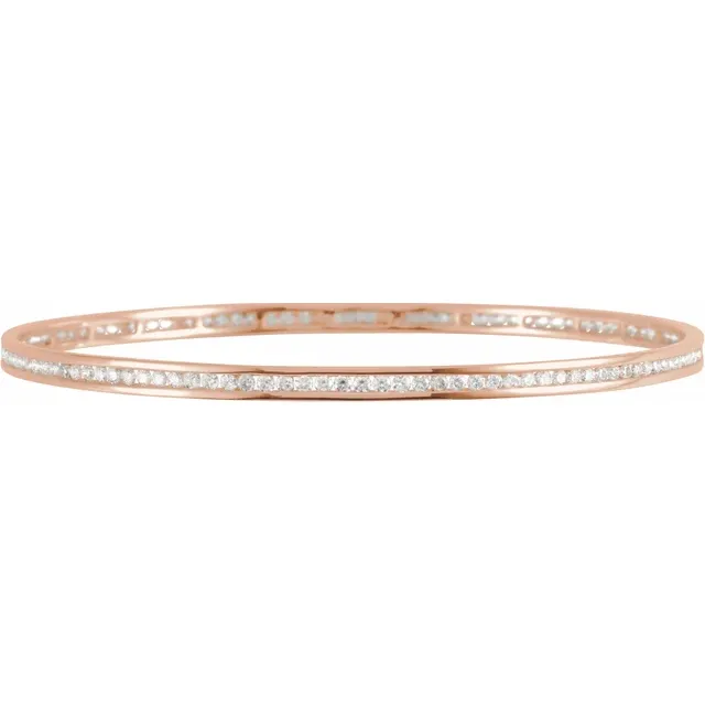 14K Rose 2 1/4 CTW Diamond Stackable Bangle 8" Bracelet-