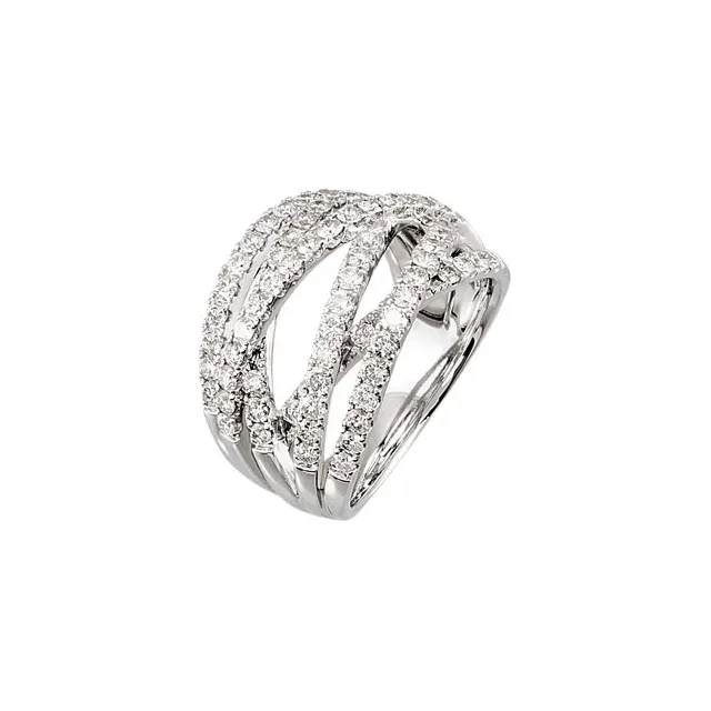 14K White 1 1/2 CTW Diamond Criss-Cross Ring Size 7-