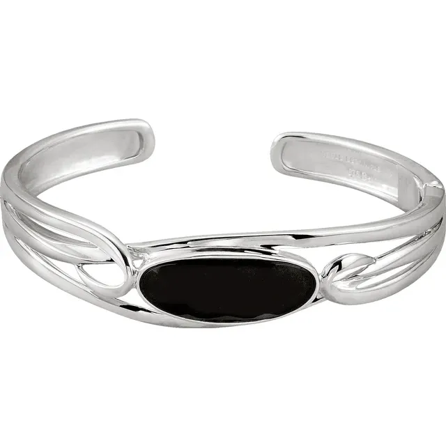 Sterling Silver Onyx Hinged Cuff Bracelet-