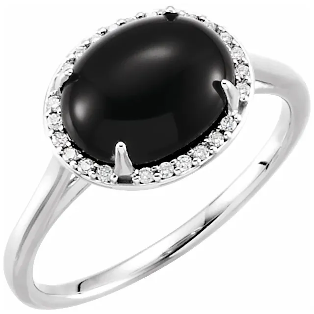 14K White Onyx & .04 CTW Diamond Ring-