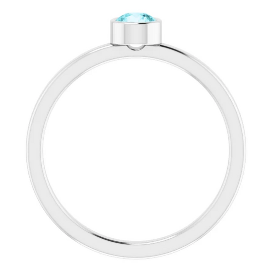 14K White 4 mm Round Blue Zircon Ring