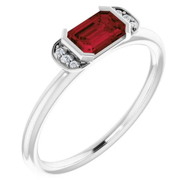 14K White Mozambique Garnet & .02 CTW Diamond Stackable Ring-
