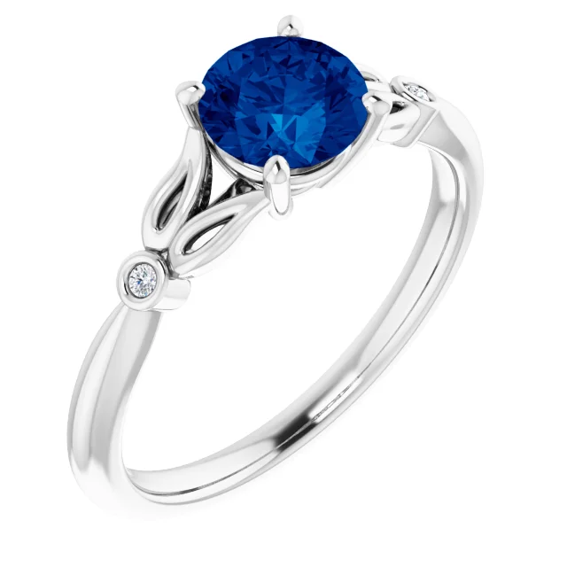 Platinum Lab-Grown Blue Sapphire & .02 CTW Diamond Ring-