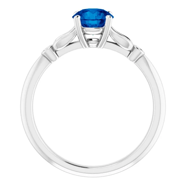 Platinum Lab-Grown Blue Sapphire & .02 CTW Diamond Ring-