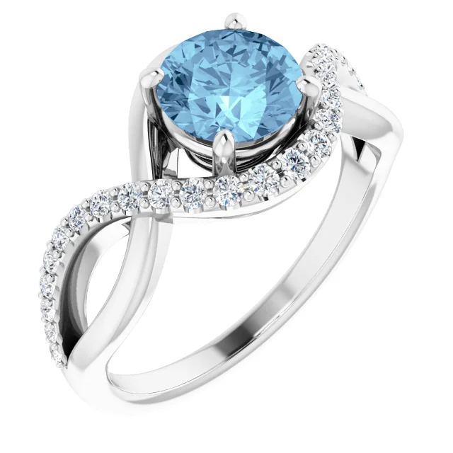 Platinum Aquamarine & 1/5 CTW Diamond Ring-