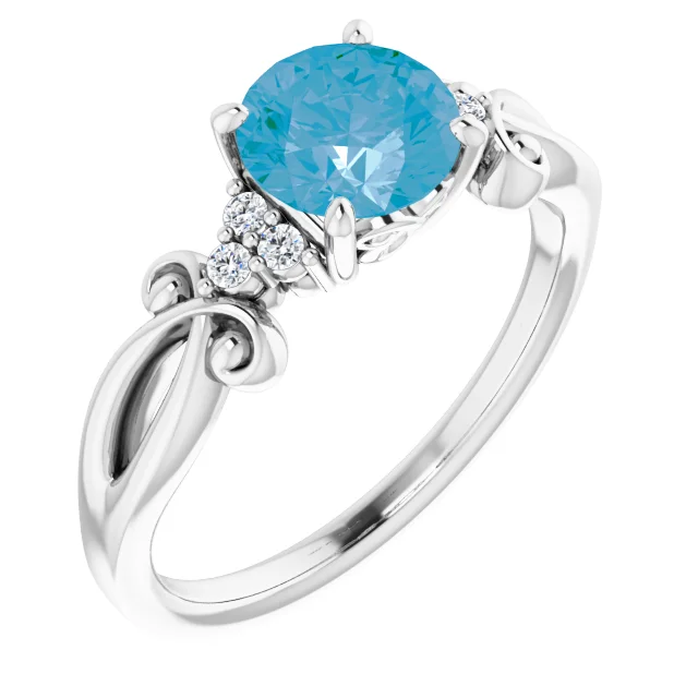 14K White Swiss Blue Topaz & .06 CTW Diamond Ring-