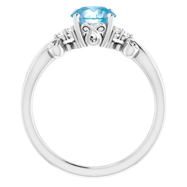 14K White Swiss Blue Topaz & .06 CTW Diamond Ring-