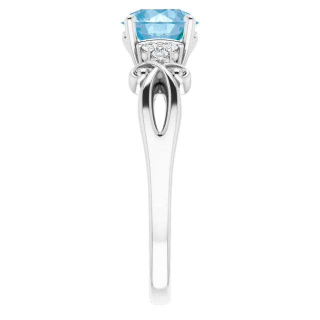14K White Swiss Blue Topaz & .6 CTW Diamond Ring