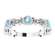 14K White Aquamarine & .03 CTW Diamond Leaf Ring-