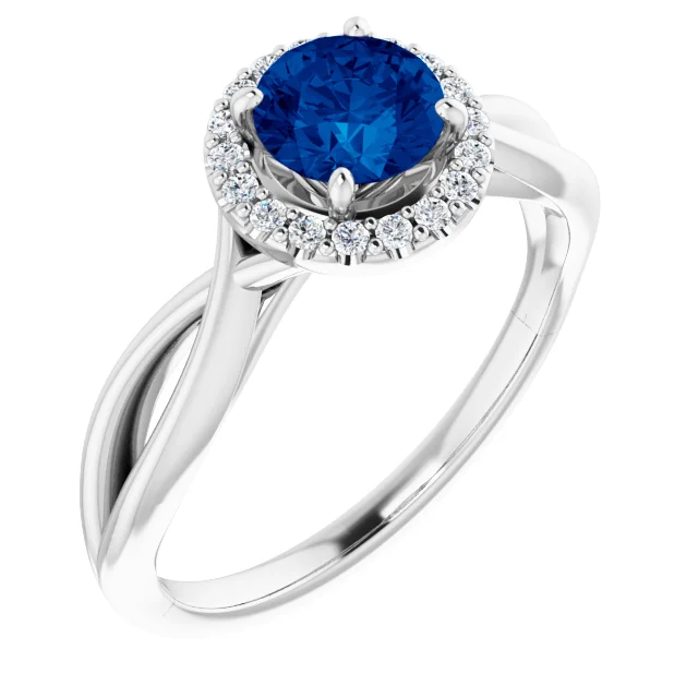 Platinum Lab-Grown Lab-Grown Blue Sapphire & 1/10 CTW Diamond Ring-