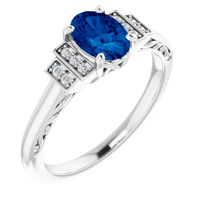 14K White Lab-Grown Lab-Grown Blue Sapphire & .05 CTW Diamond Ring-