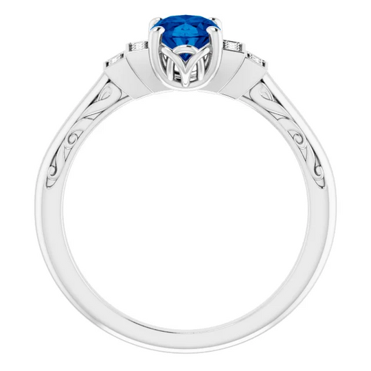 14K White Lab-Grown Lab-Grown Blue Sapphire & .5 CTW Diamond Ring