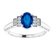 14K White Lab-Grown Lab-Grown Blue Sapphire & .5 CTW Diamond Ring