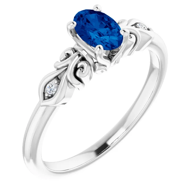 14K White Lab-Grown Sapphire & .02 CTW Diamond Ring-