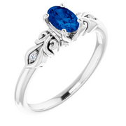 14K White Lab-Grown Sapphire & .2 CTW Diamond Ring