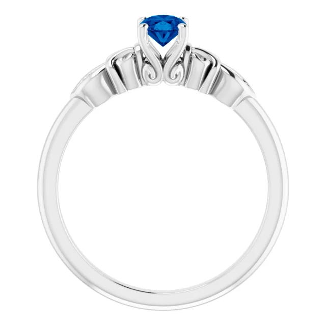 14K White Lab-Grown Sapphire & .02 CTW Diamond Ring-