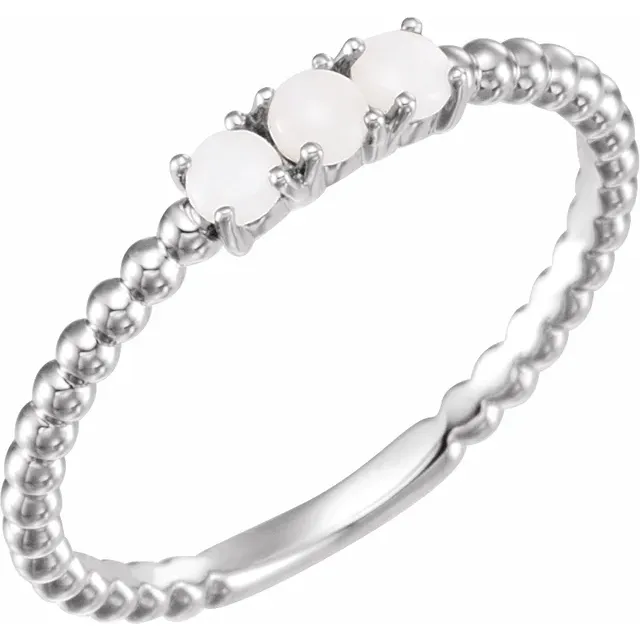 14K White Opal Stackable Beaded Ring-