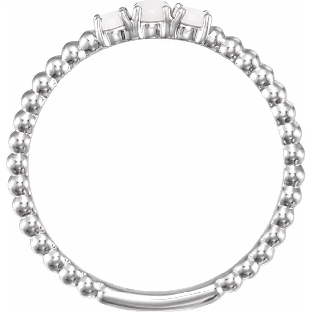 14K White Opal Stackable Beaded Ring-