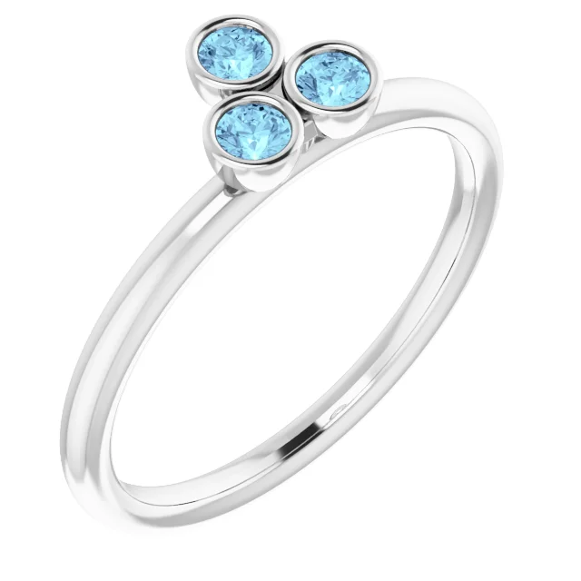14K White Aquamarine Stackable Ring-