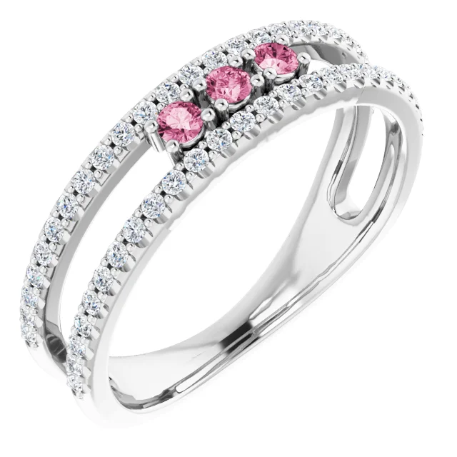 14K White Pink Tourmaline & 1/4 CTW Diamond Ring-
