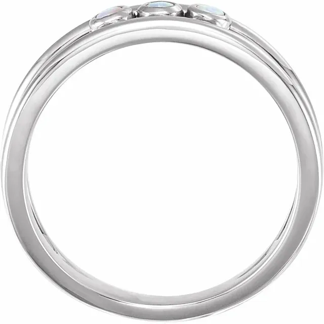 14K White Opal Three-Stone Bezel-Set Ring