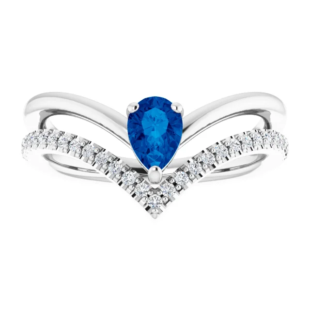 14K White Blue Sapphire & 1/6 CTW Diamond Ring