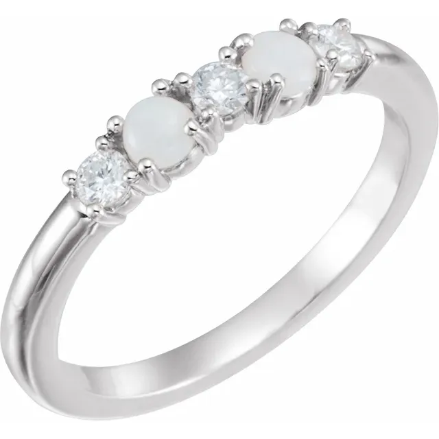 14K White Opal & 1/5 CTW Diamond Stackable Ring-